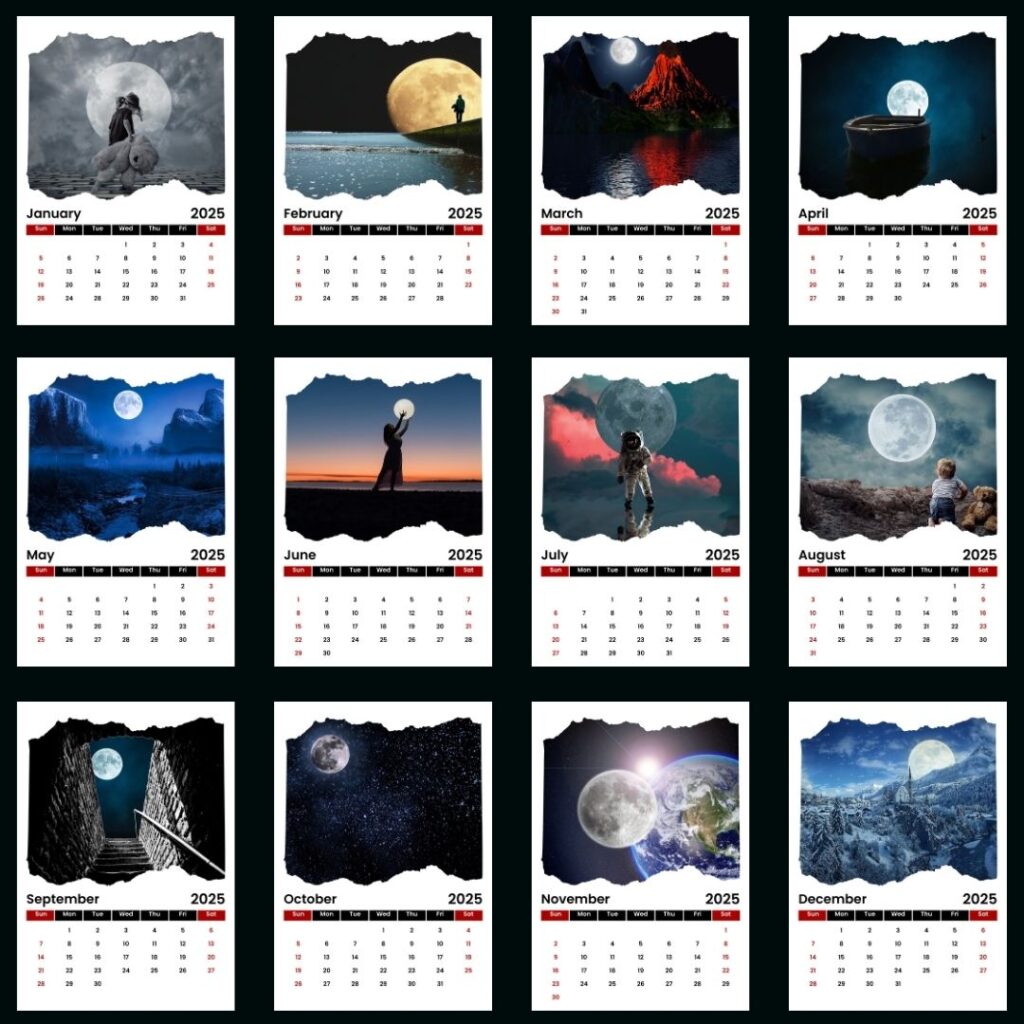 2025 Printable Moon Calendar hugebundles